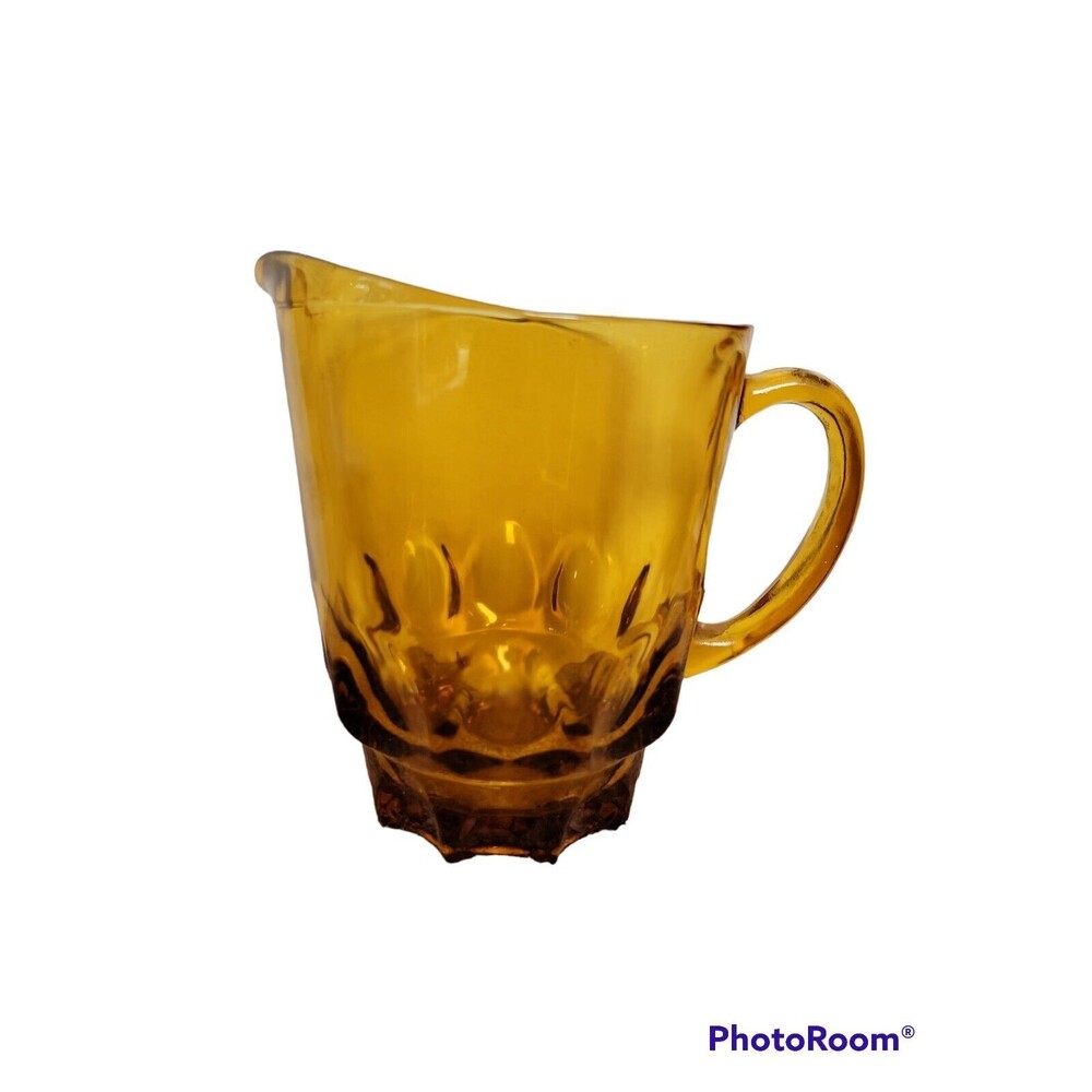 Amber Glass Pitcher Vintage Hazel Atlas-Continental Can Thumbprint Reflection